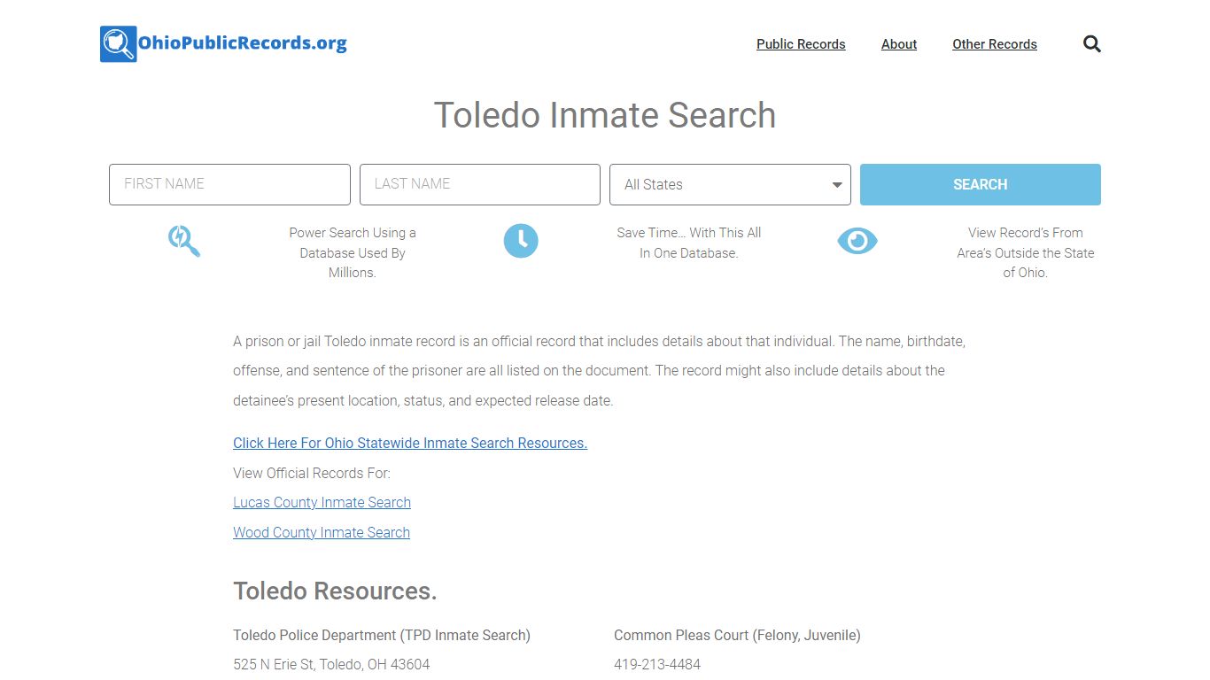 Toledo Inmate Search - TPD Current & Past Jail Records